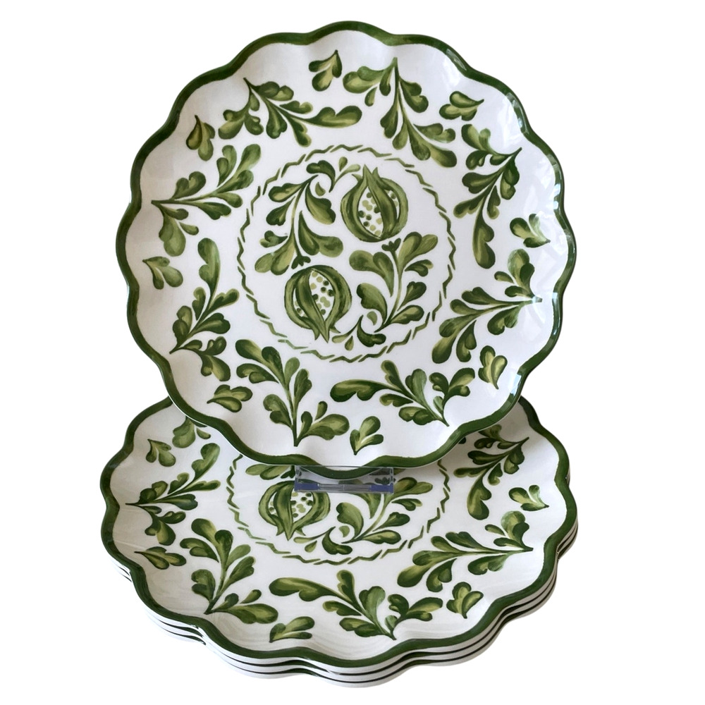 Shabby Chic Green Floral Melamine Salad Plates 8in Set of 4 Indoor Outdoor NEW